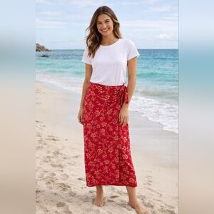 Lauren Ralph Lauren Red/Gold Floral Maxi Wrap Skirt Size 6